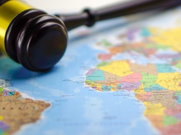 world map with a gavel