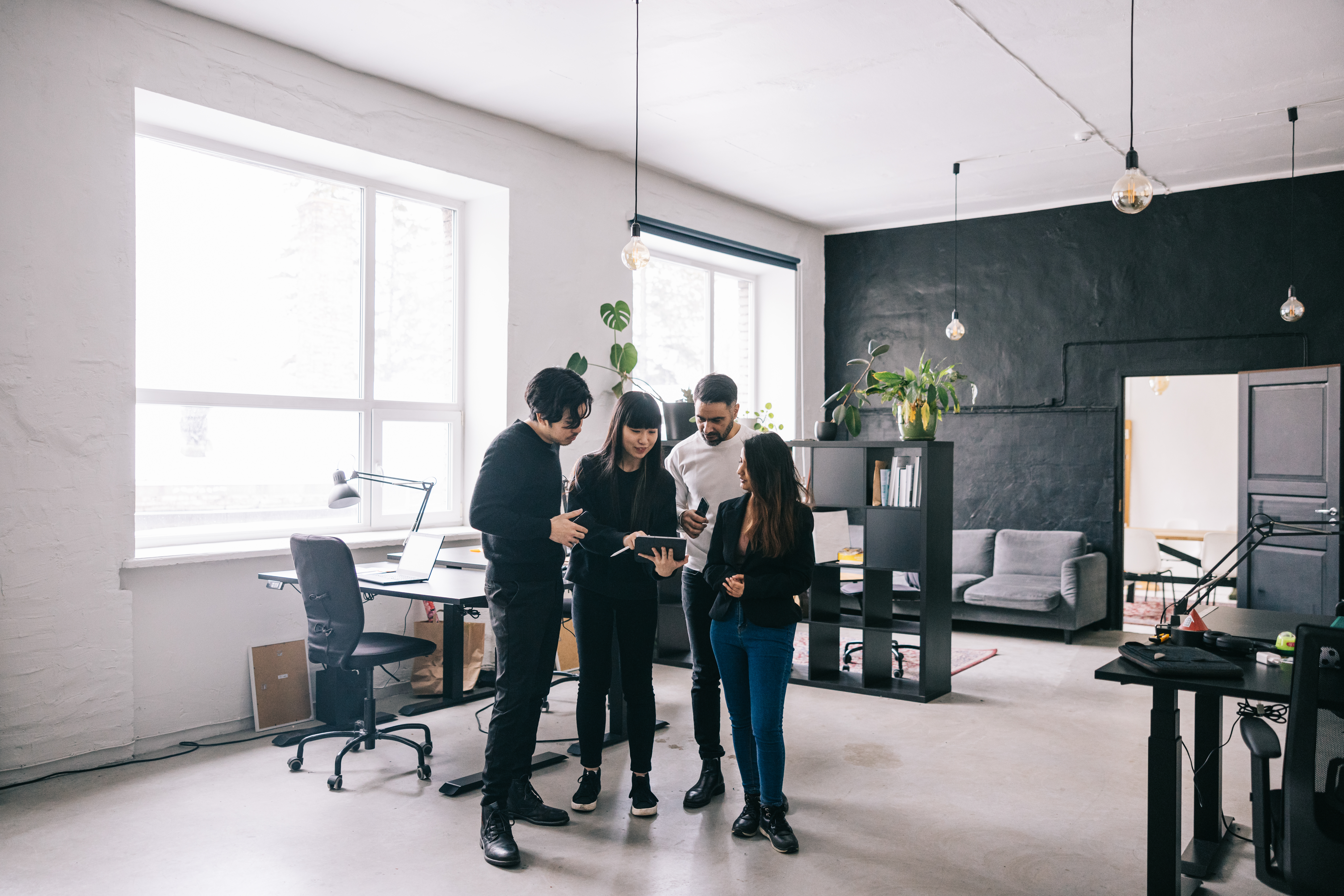 a group of people staring at research