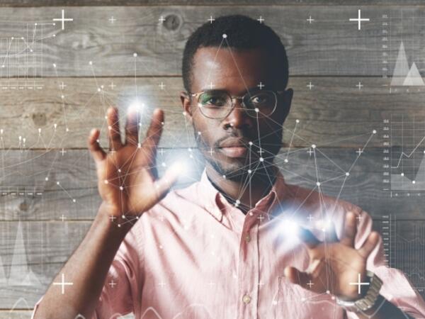 person with digital augmented reality