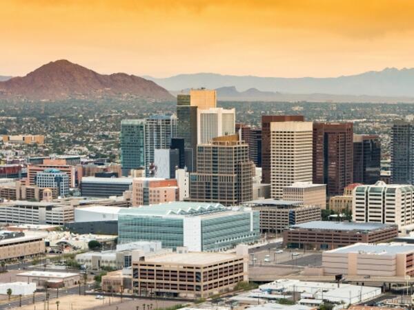 Phoenix skyline with camelback mountain